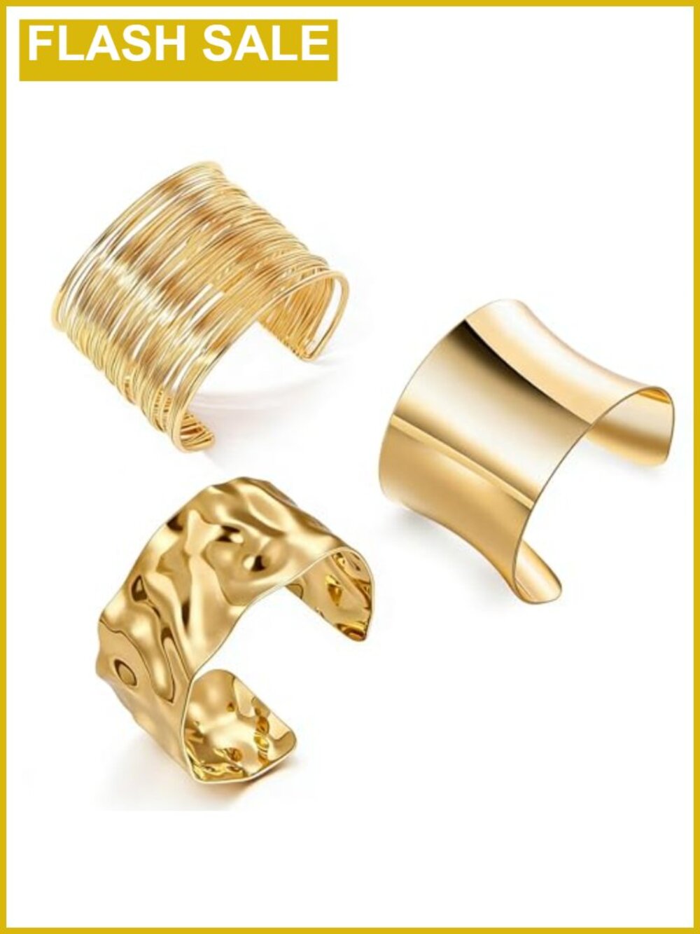 3 Pcs Chunky Gold Cuff Bracelets Set for Women Irregular Minimalist Open Wide